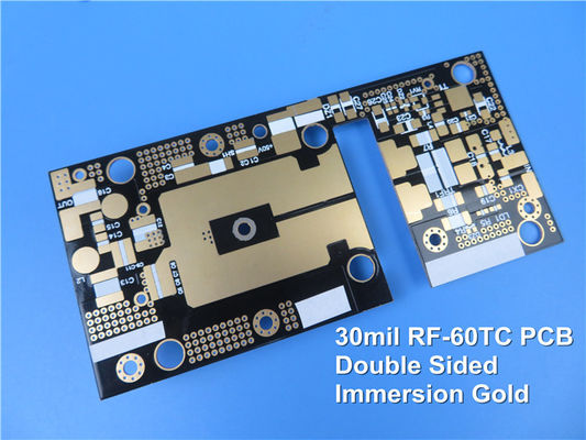 Double Sided RF PCB Built on 30mil RF-60TC with Black Solder Mask Coating Immersion Gold for High Power Amplifiers.